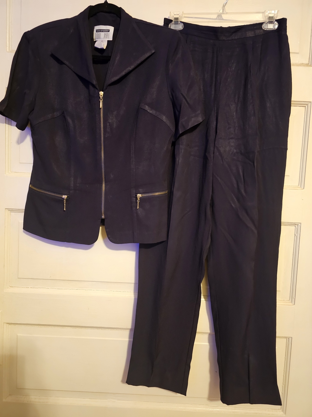 Vintage 90s Lois Snyder for Dani Max 2pc Black Pantsuit Set Gold Zippers 10 Tall